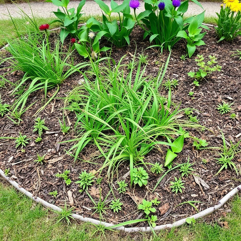 Overgrown flower beds before landscaping service in Smyrna Delaware