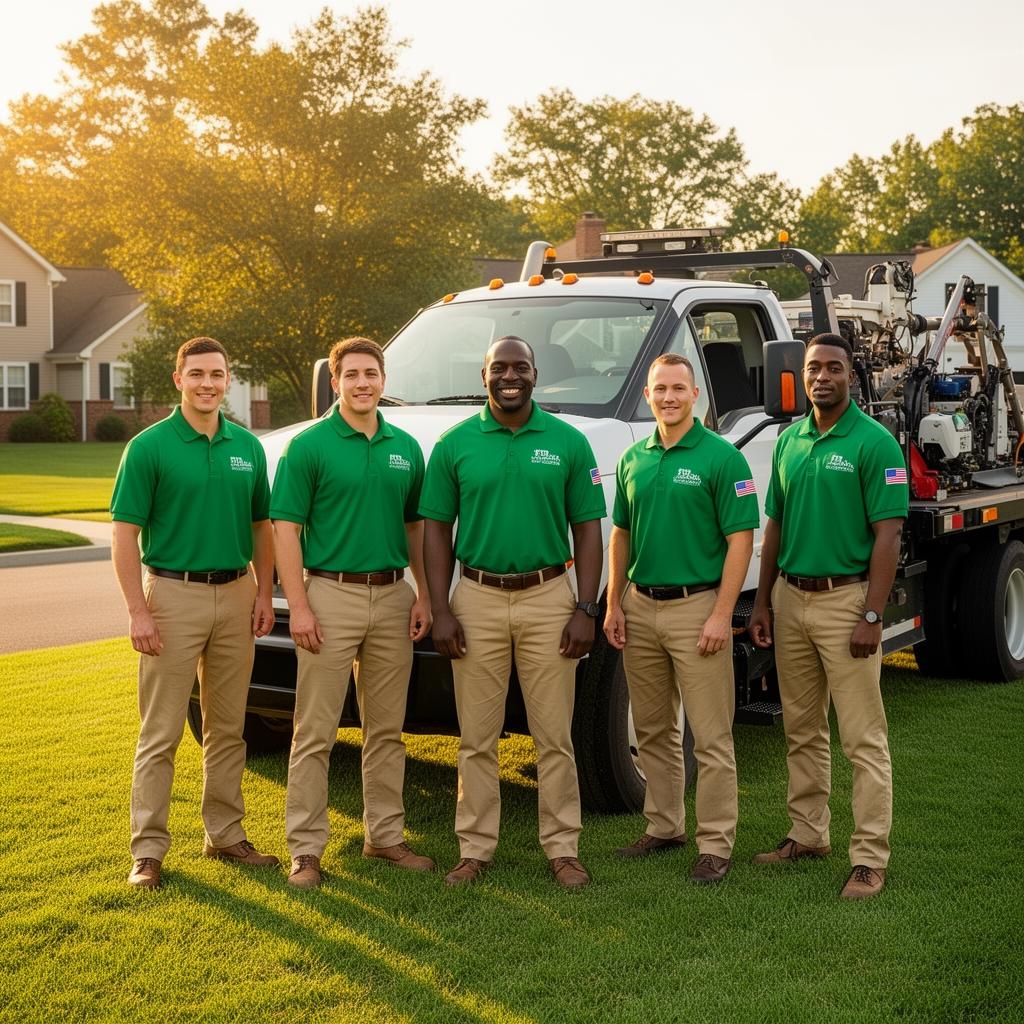 Certified Cutz Lawn Care veteran owner and professional crew standing in front of a company lawn care truck in Delaware